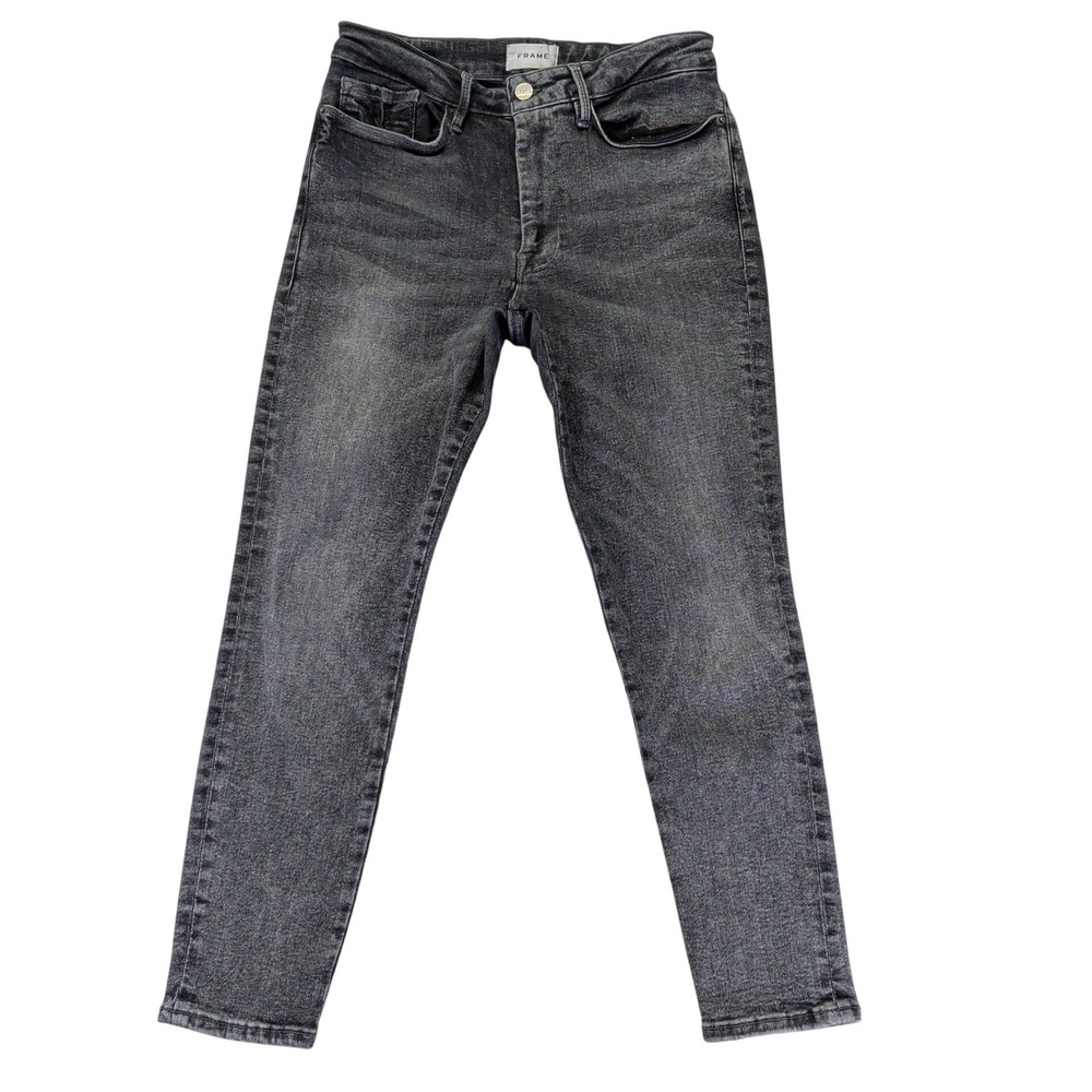 FRAME Le One Skinny Jeans Hughes Washed Black High Rise‎ Stretch LOSKC631 Size 2